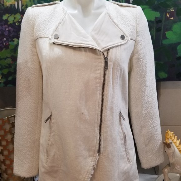 Zara Jackets & Coats Trafaluc By Zara White Fringe Moto Jacket